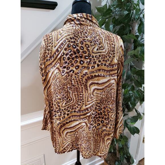 MPH Collection Womens Brown 100% Rayon Collared Long Sleeve Button Down Shirt 2X - Picture 8 of 13